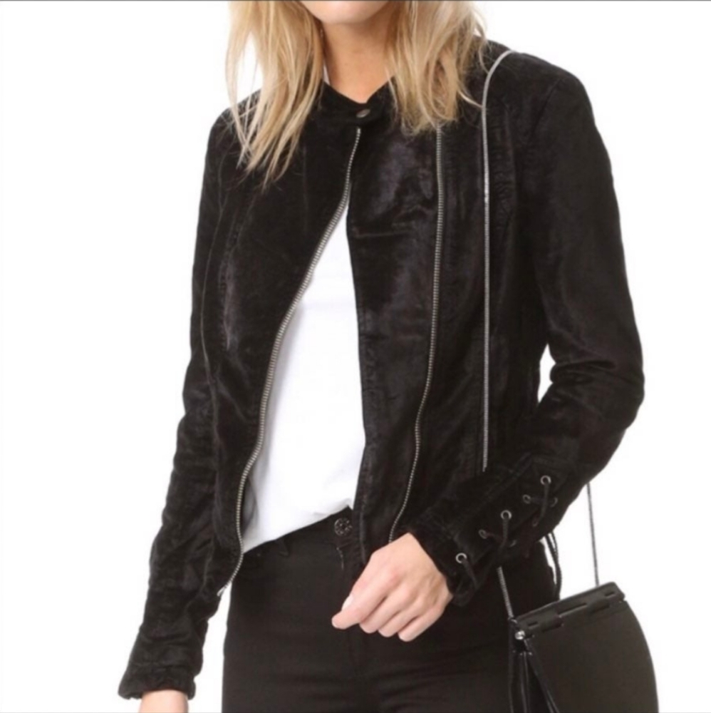 Free People Lacey Velvet Moto Jacket